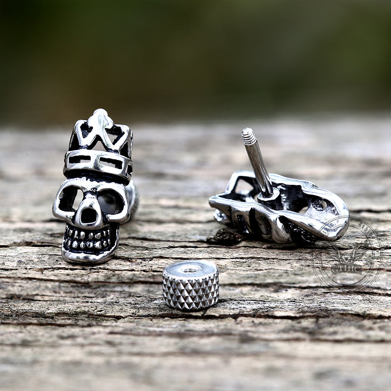 Gothic Crown Skull Head Stainless Steel Stud Earrings | Gthic.com