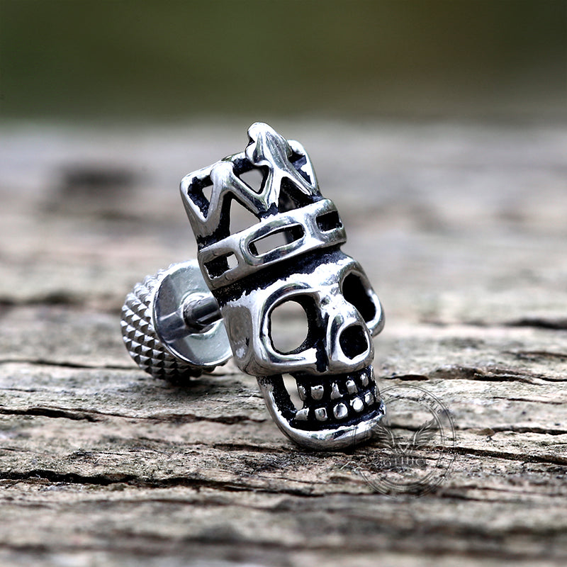 Gothic Crown Skull Head Stainless Steel Stud Earrings | Gthic.com