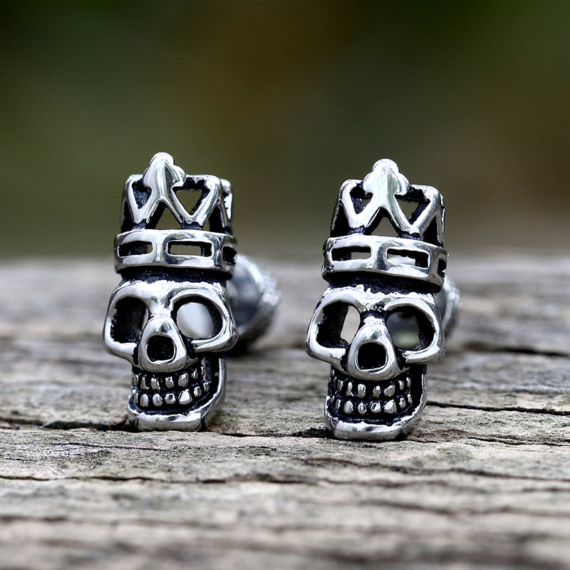 Gothic Crown Skull Head Stainless Steel Stud Earrings | Gthic.com