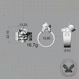 Gothic Crown Skull Leviathan Cross Sterling Silver Ring