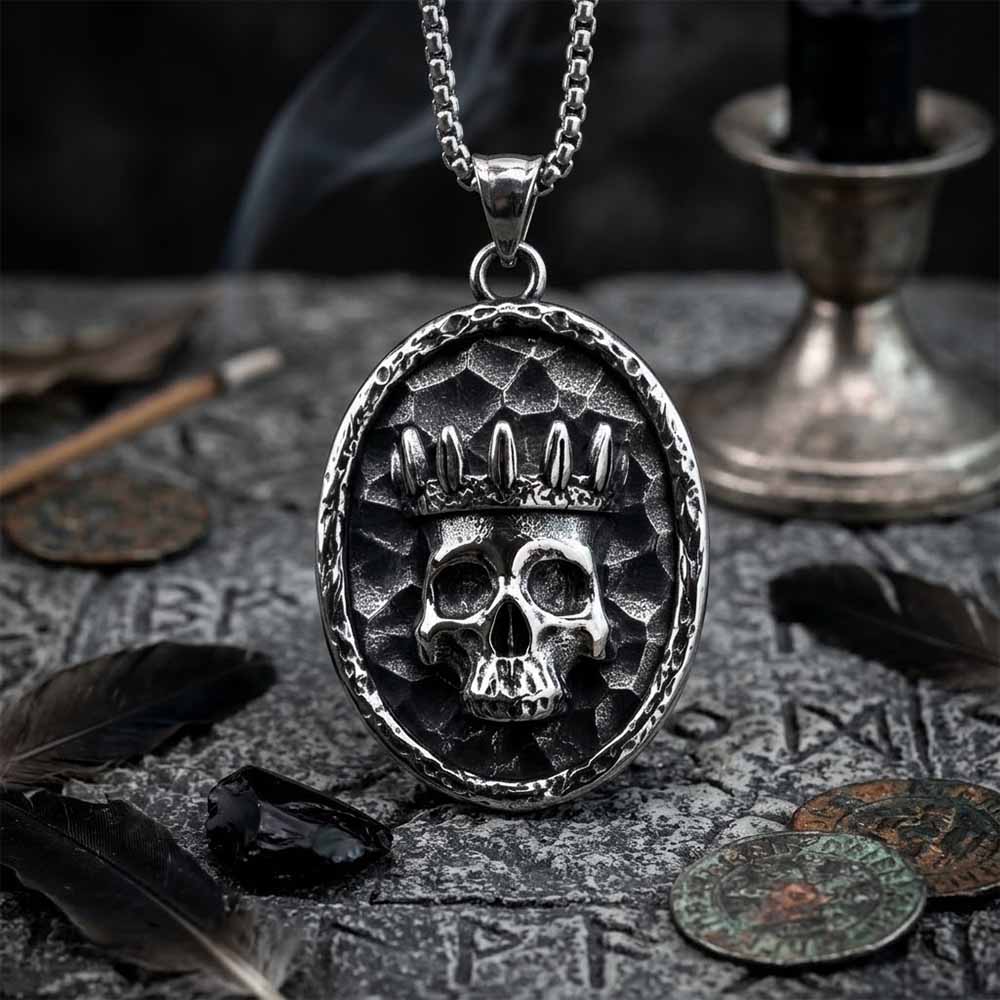 Gothic Crown Skull Stainless Steel Oval Pendant | Gthic.com