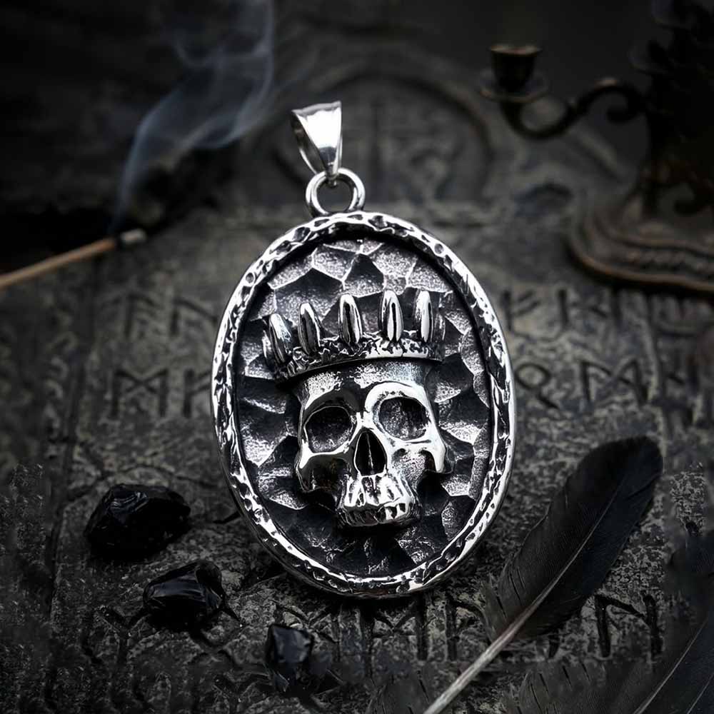 Gothic Crown Skull Stainless Steel Oval Pendant