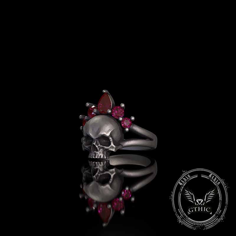 Gothic Crown Skull Sterling Silver Zircon Ring 02 | Gthic.com