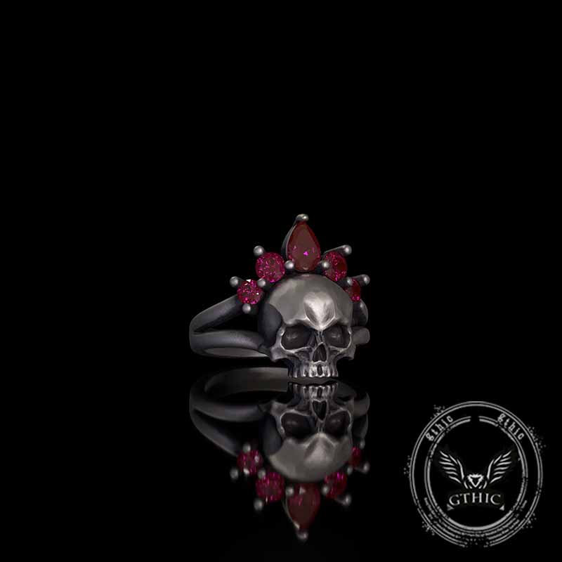 Gothic Crown Skull Sterling Silver Zircon Ring 03 | Gthic.com
