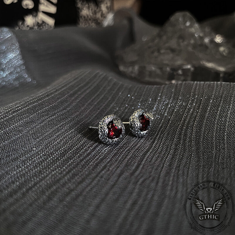 Gothic Curled Snake Zircon Sterling Silver Stud Earrings | Gthic.com