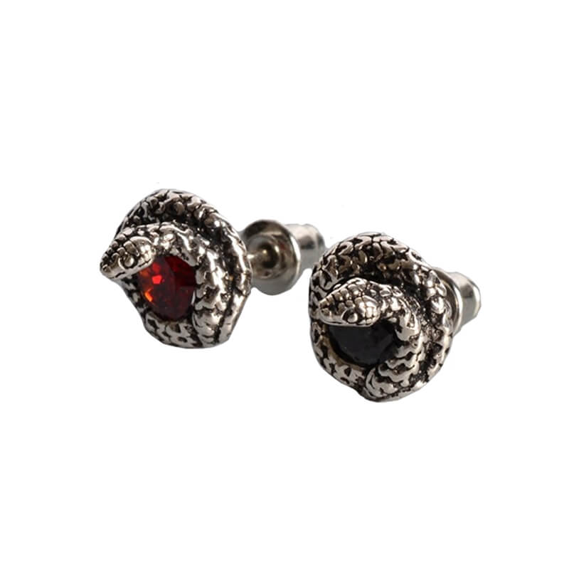 Gothic Curled Snake Zircon Sterling Silver Stud Earrings | Gthic.com