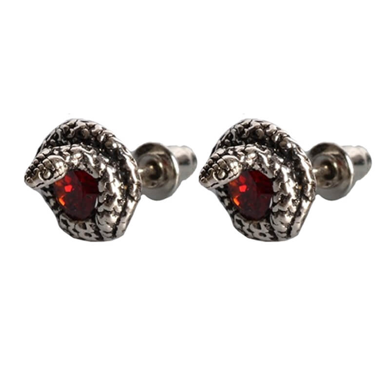 Gothic Curled Snake Zircon Sterling Silver Stud Earrings | Gthic.com