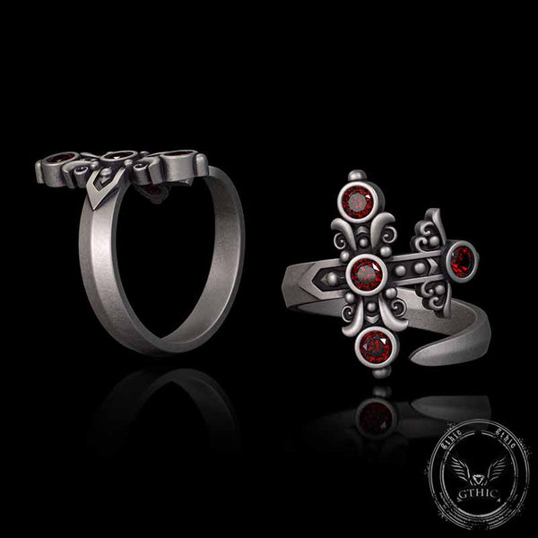 Gothic Curved Sword Sterling Silver Gem Ring 02 | Gthic.com