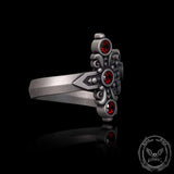 Gothic Curved Sword Sterling Silver Gem Ring