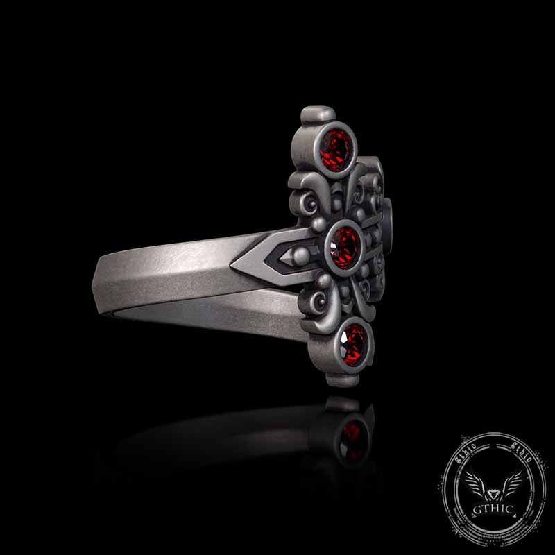 Gothic Curved Sword Sterling Silver Gem Ring