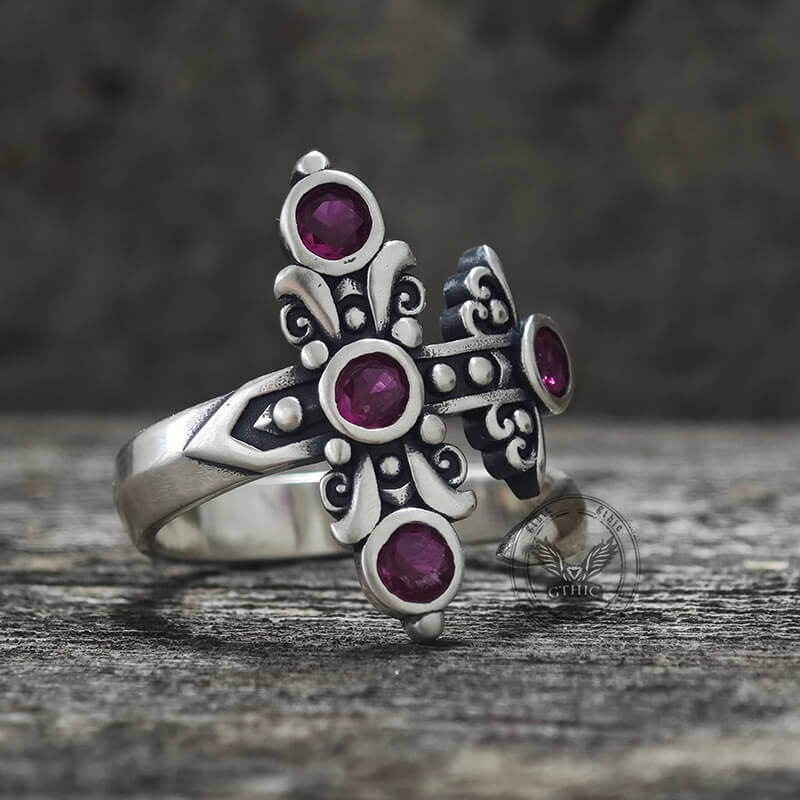 Gothic Curved Sword Sterling Silver Gem Ring | Gthic.com