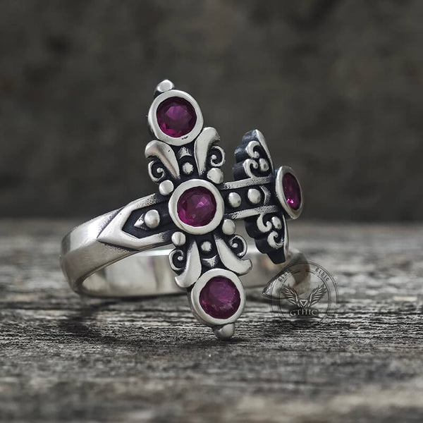 Gothic Curved Sword Sterling Silver Gem Ring | Gthic.com