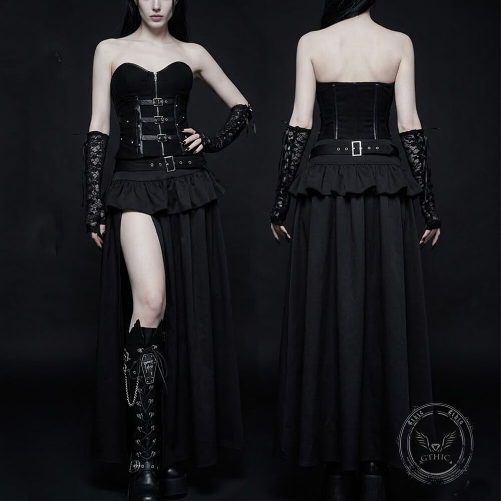 Gothic Dark-Style High-Slit Versatile Long Skirt
