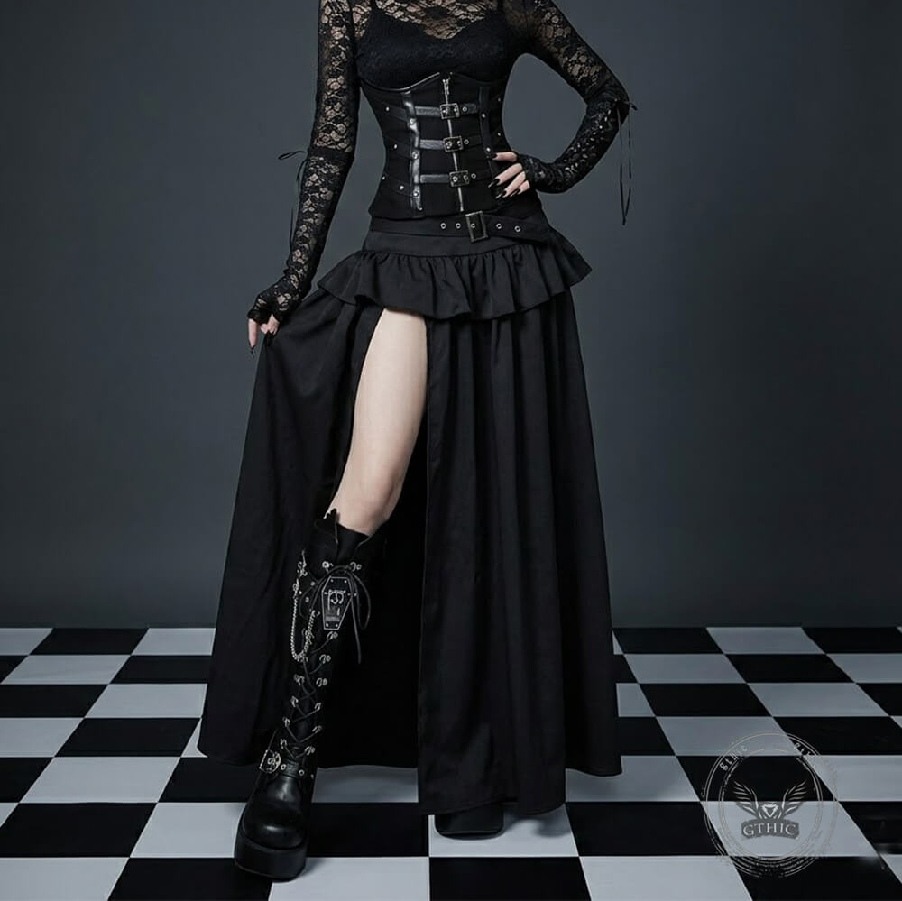 Gothic Dark-Style High-Slit Versatile Long Skirt | Gthic.com