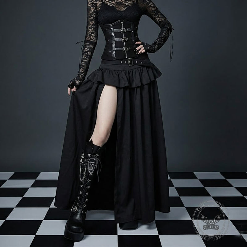 Gothic Dark-Style High-Slit Versatile Long Skirt – GTHIC