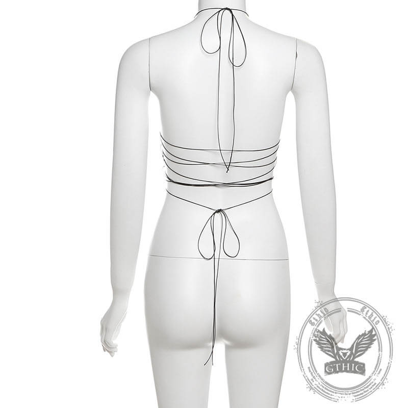 Gothic Dark Heart-Shaped Lace-Up Halter Tube Top | Gthic.com