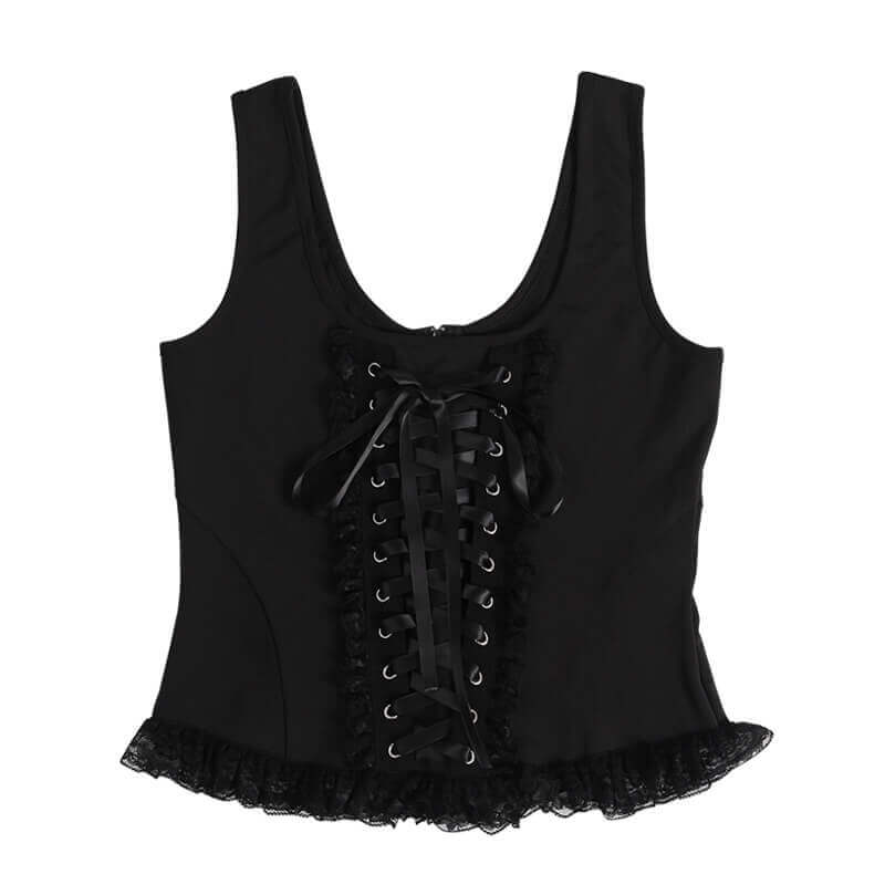 Gothic Dark Square Neck Lace-up Vest Top | Gthic.com