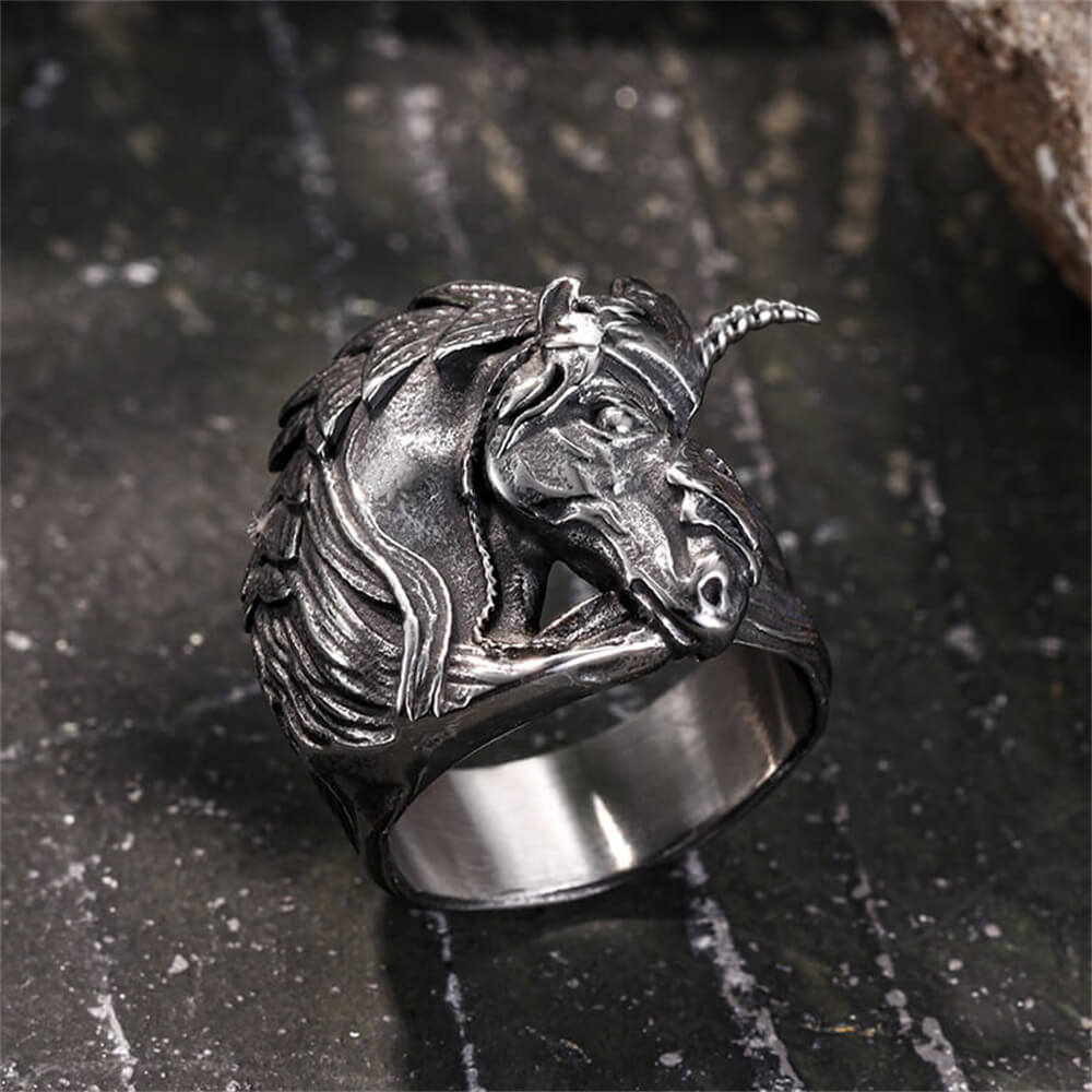 Gothic Dark Style Unicorn Stainless Steel Ring | Gthic.com