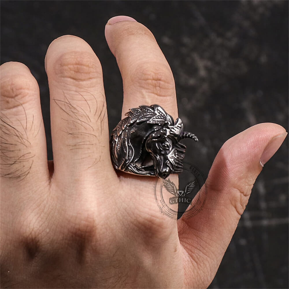 Gothic Dark Style Unicorn Stainless Steel Ring | Gthic.com