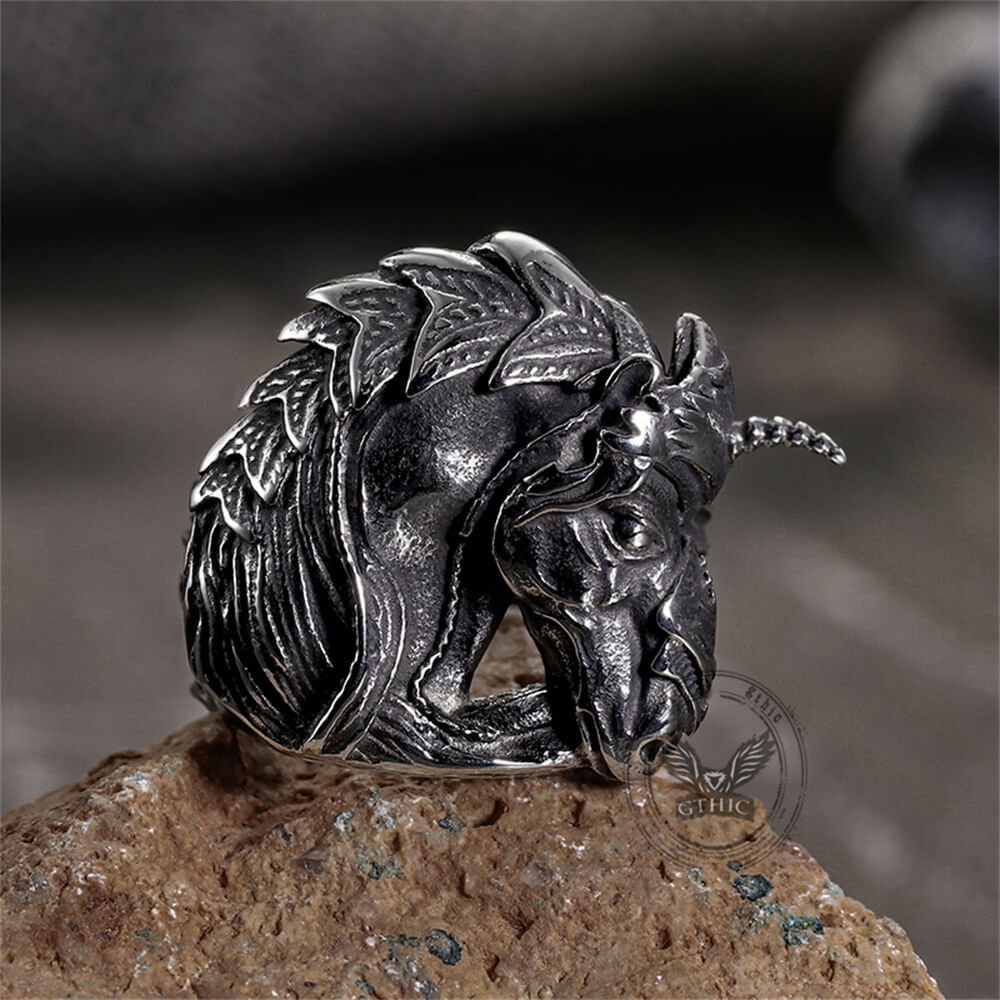 Gothic Dark Style Unicorn Stainless Steel Ring | Gthic.com