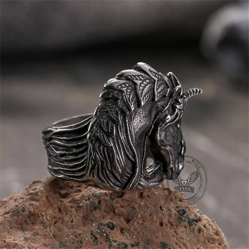 Gothic Dark Style Unicorn Stainless Steel Ring | Gthic.com