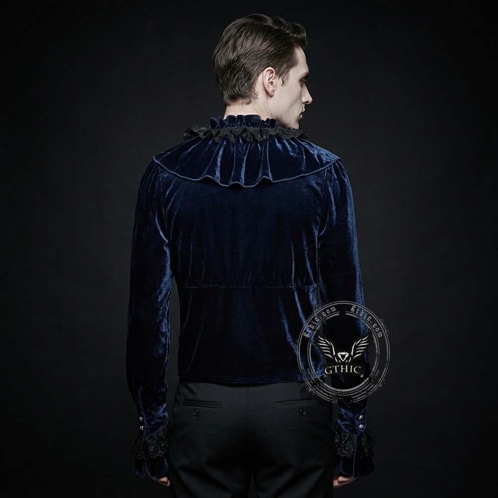 Gothic Dark Velvet Lace Patchwork V-Neck Shirt | Gthic.com