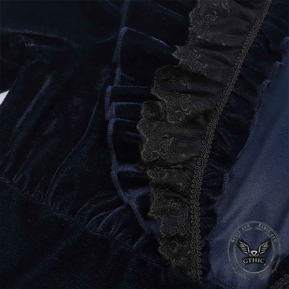 Gothic Dark Velvet Lace Patchwork V-Neck Shirt