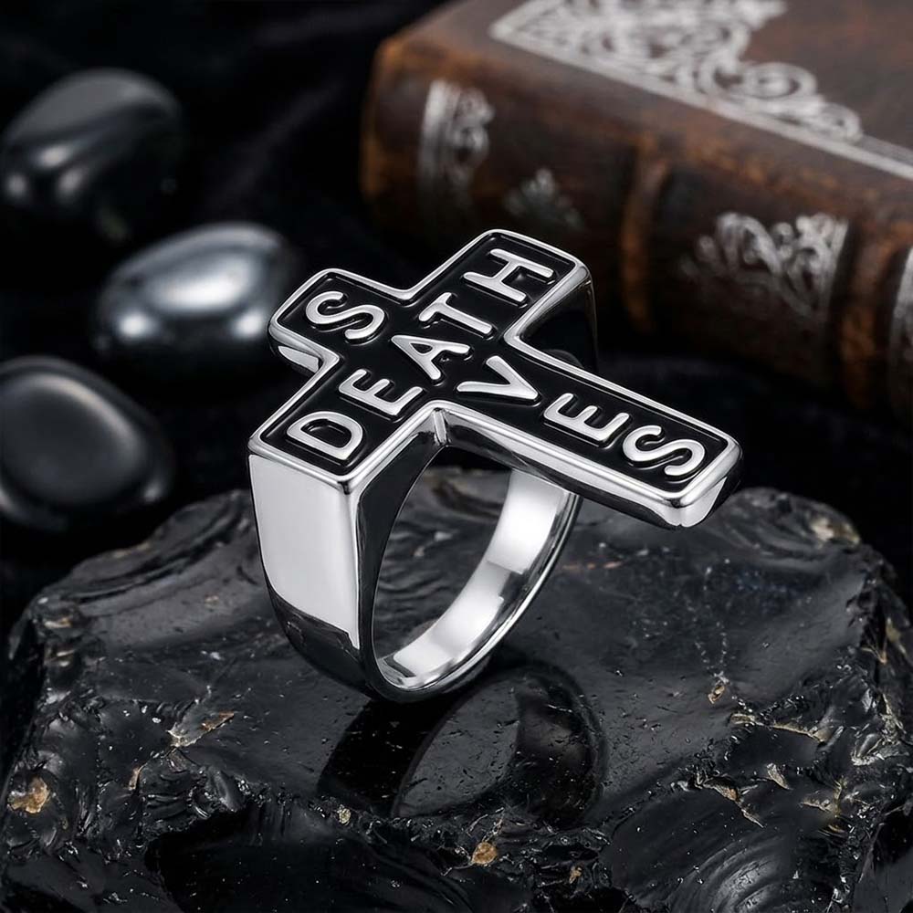 Gothic Death Saves Cross Stainless Steel Ring