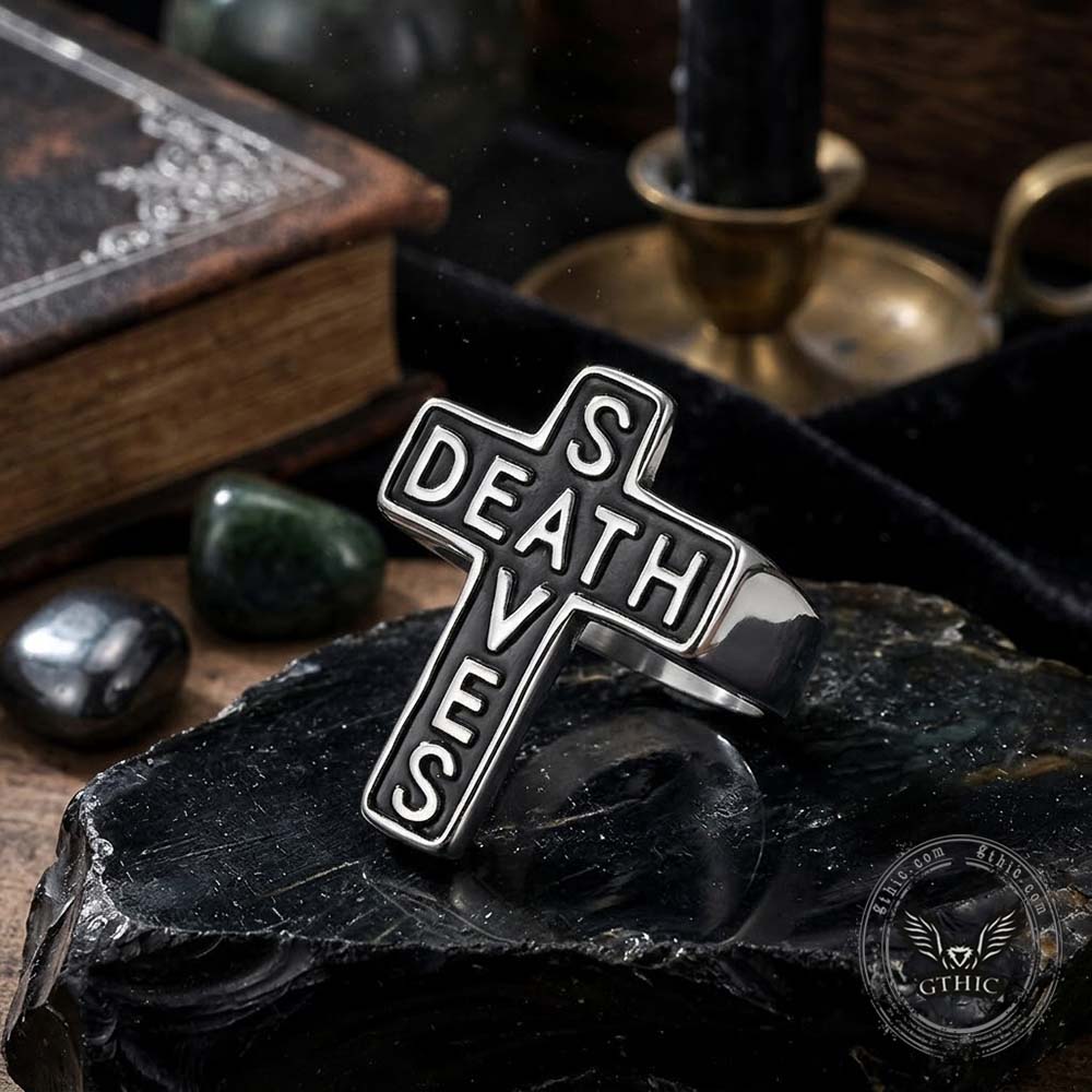 Gothic Death Saves Cross Stainless Steel Ring