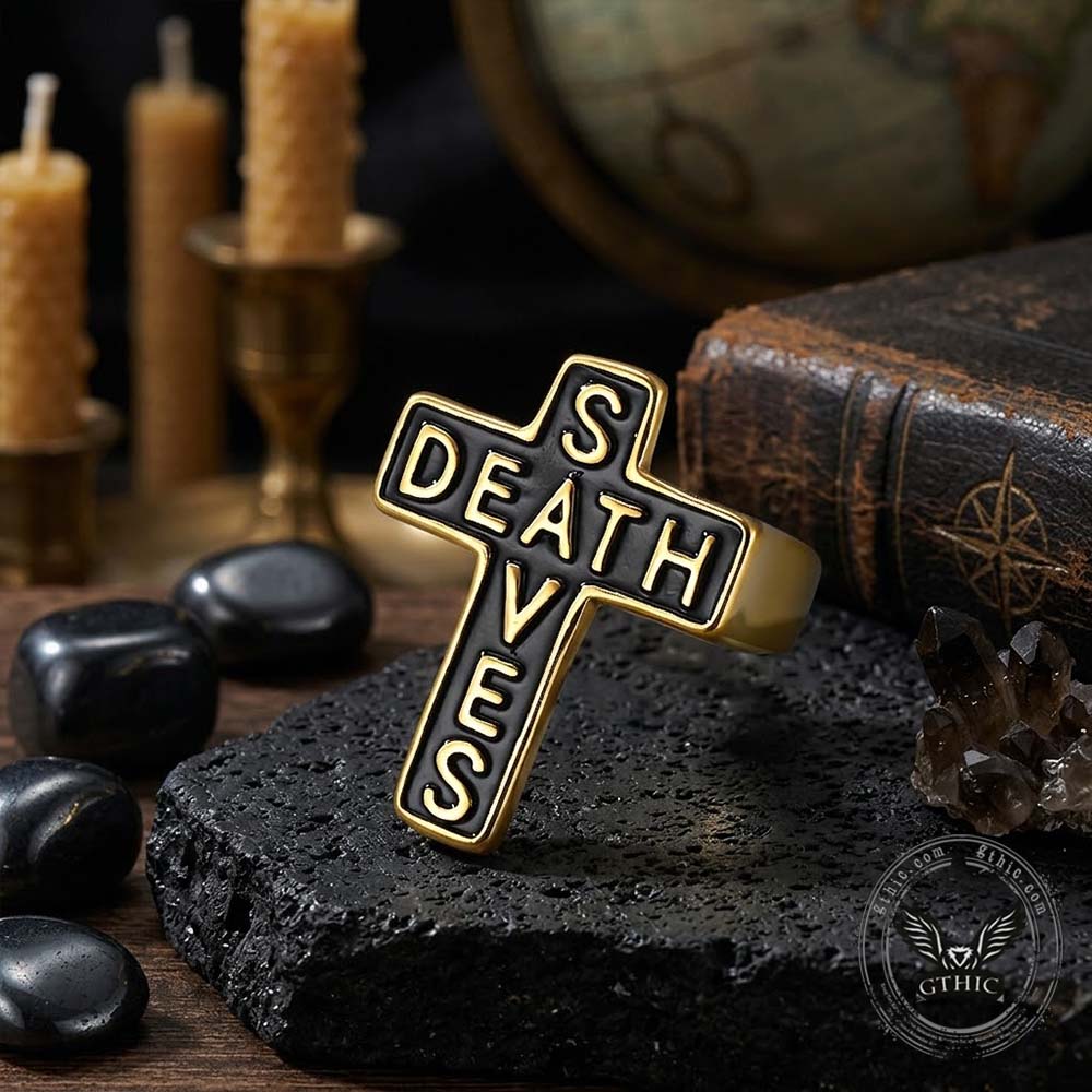 Gothic Death Saves Cross Stainless Steel Ring