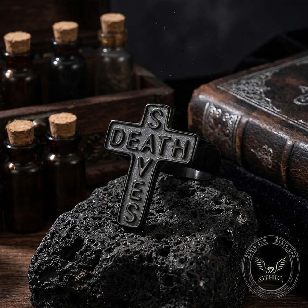 Gothic Death Saves Cross Stainless Steel Ring