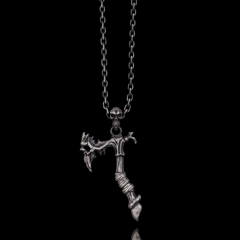 Gothic Demon Axe Sterling Silver Skull Pendant 01 | Gthic.com