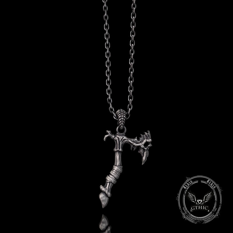 Gothic Demon Axe Sterling Silver Skull Pendant 03 | Gthic.com