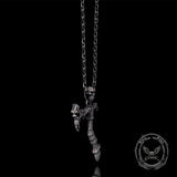 Gothic Demon Axe Sterling Silver Skull Pendant