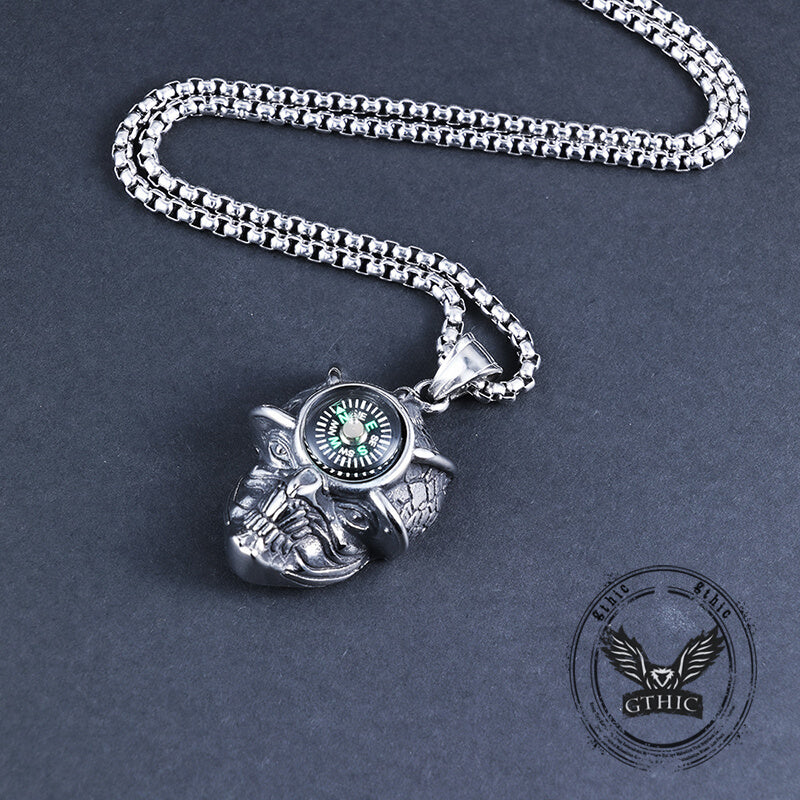 Gothic Demon Eye Compass Skull Stainless Steel Pendant