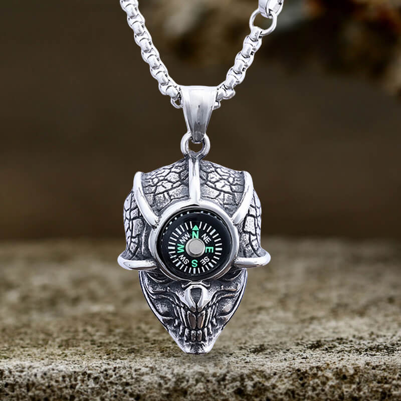 Gothic Demon Eye Compass Skull Stainless Steel Pendant