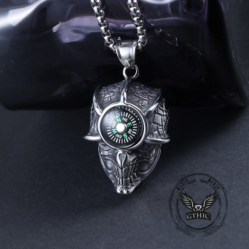 Gothic Demon Eye Compass Skull Stainless Steel Pendant