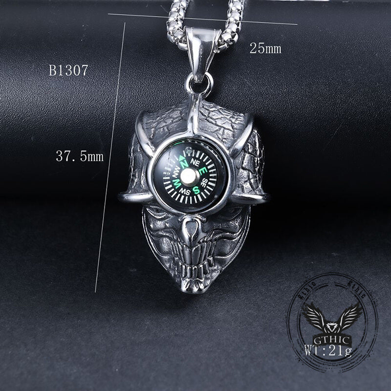 Gothic Demon Eye Compass Skull Stainless Steel Pendant