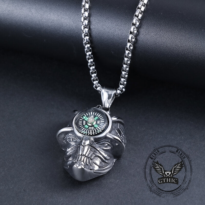 Gothic Demon Eye Compass Skull Stainless Steel Pendant