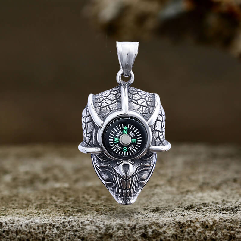 Gothic Demon Eye Compass Skull Stainless Steel Pendant