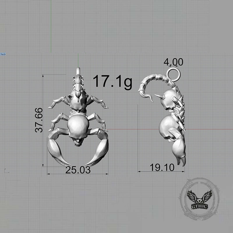 Gothic Demon Scorpion Sterling Silver Skull Pendant