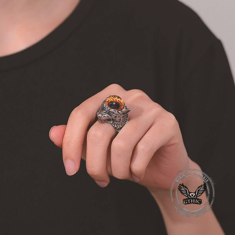 Gothic Devil Eye Fierce Wolf Stainless Steel Ring 02 | Gthic.com