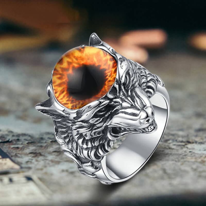 Gothic Devil Eye Fierce Wolf Stainless Steel Ring 03 | Gthic.com
