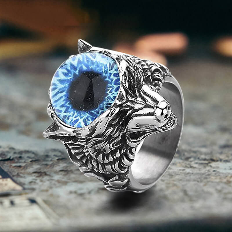 Gothic Devil Eye Fierce Wolf Stainless Steel Ring
