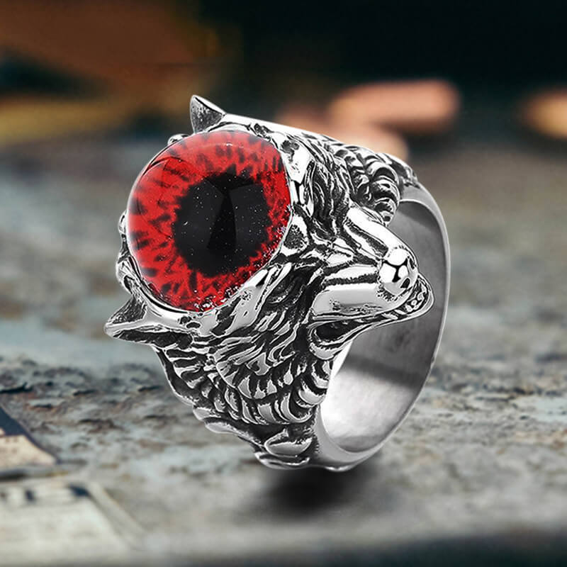 Gothic Devil Eye Fierce Wolf Stainless Steel Ring