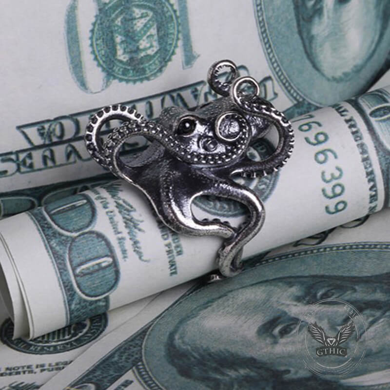 Bague animal en argent sterling crâne de pieuvre