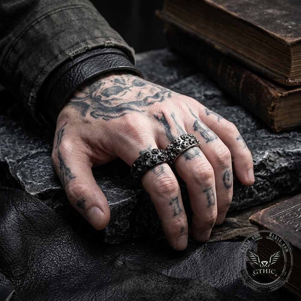 Gothic Double-Row Skull Stainless Steel Ring | Gthic.com