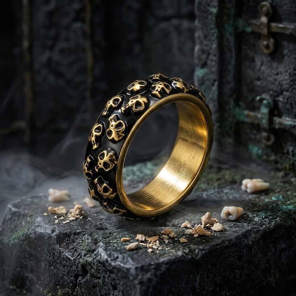 Gothic Double-Row Skull Stainless Steel Ring