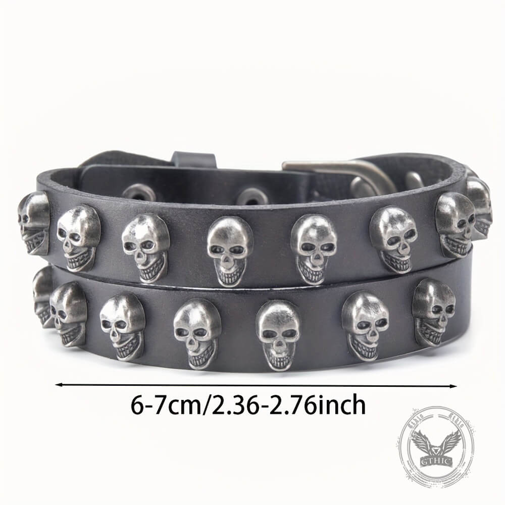 Gothic Double-Strand Alloy Skull PU Leather Bracelet