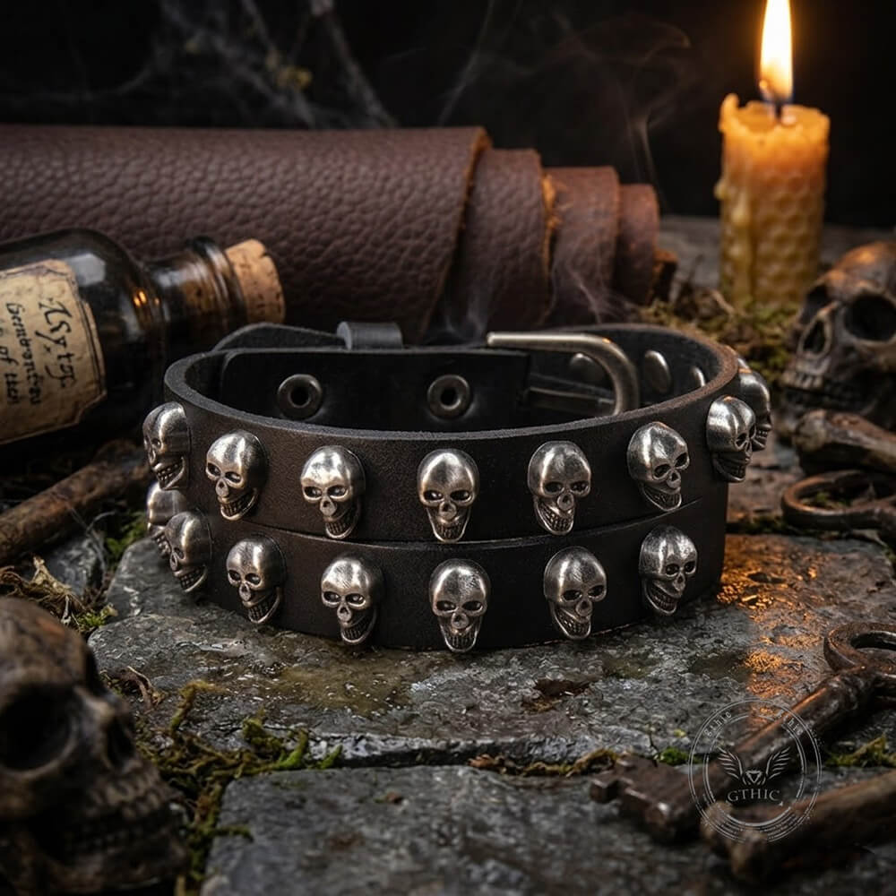 Gothic Double-Strand Alloy Skull PU Leather Bracelet – GTHIC
